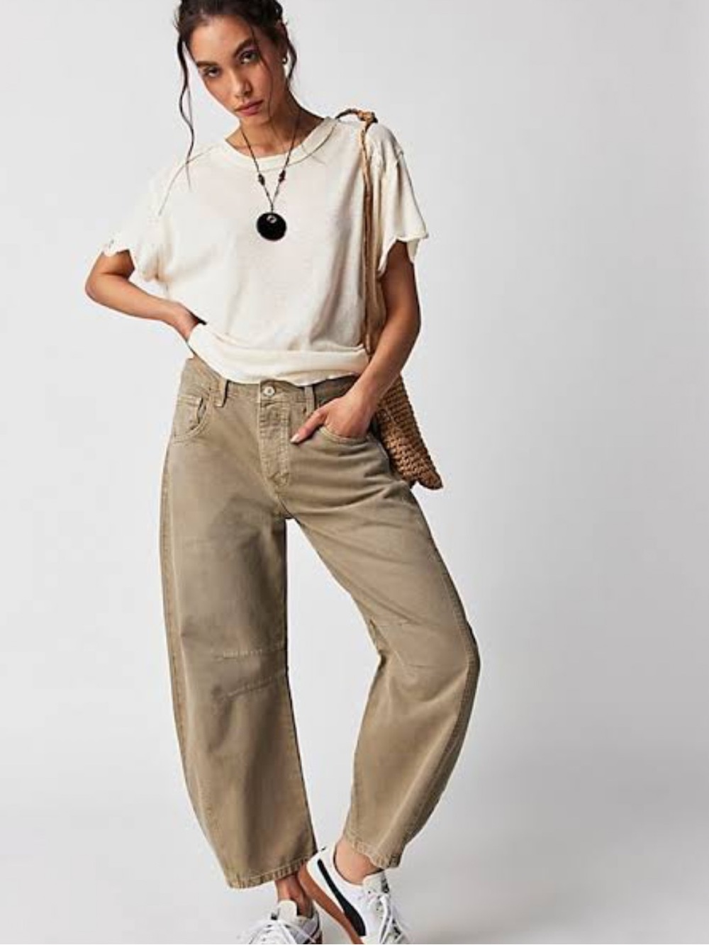 Free people good luck barrel Jean mid rise - taupe